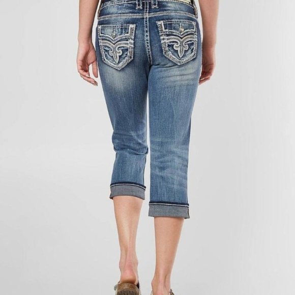 🎸NeW🤘ROCK REVIVAL PRIYA MID-RISE EASY CROP CAPRI JEANS 28 - Picture 3 of 6